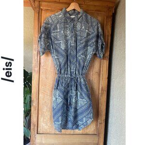 /eis/  I  Cotton Chambray Discharged Printed Indigo Midi Shirts Dress  I  Size S